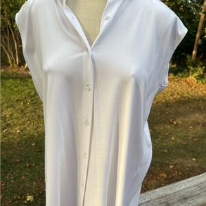 Eileen Fisher White Button-Down Sleeveless Shirt